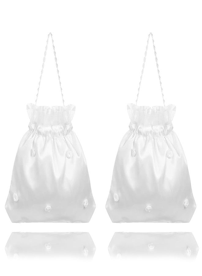 KGCGJVB 2Pcs Money Dance Bag for Wedding White Satin Purses with Flower for Bride Bridesmaid and Flower Girl Bridal Pearl Purse for Weddings and Girls’ Special Day Accessories - Image 1
